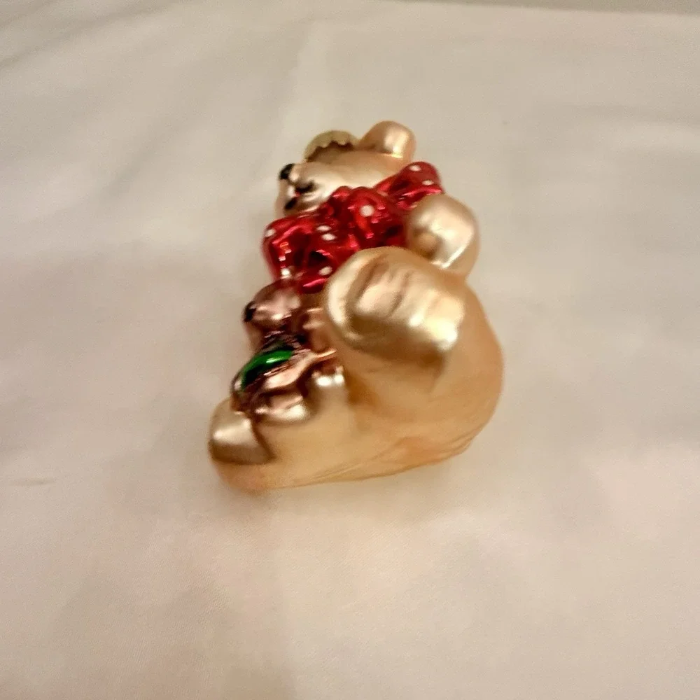 Inge Glass‎ Hanging Ornament Teddy Bear Rose Gold Mistletoe OWC Christmas
